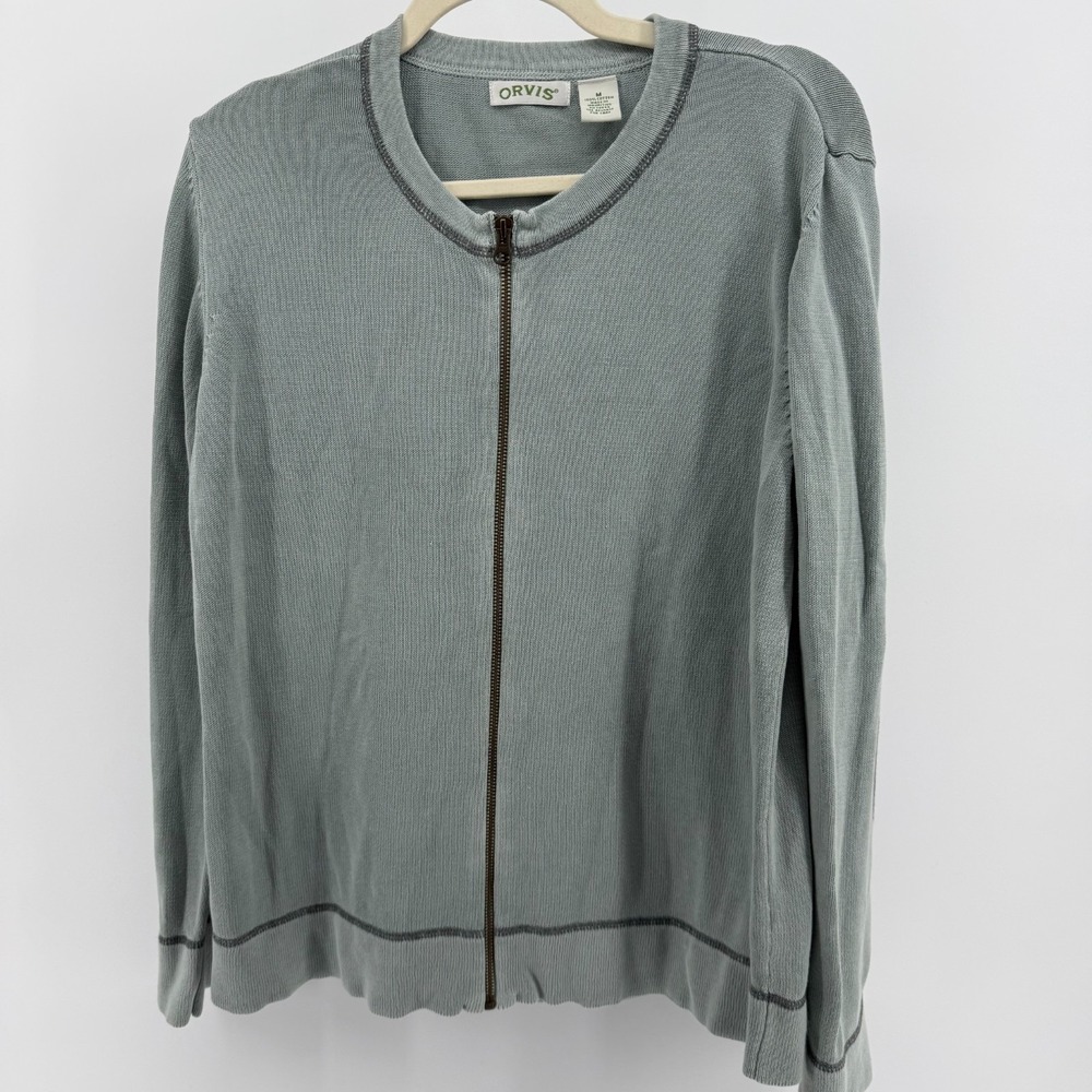Orvis Womens M Zip up Cardigan Sage color Lightweight Fabric Classic Comfortable